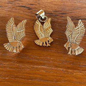 Gold Eagle Earrings & Pendant
